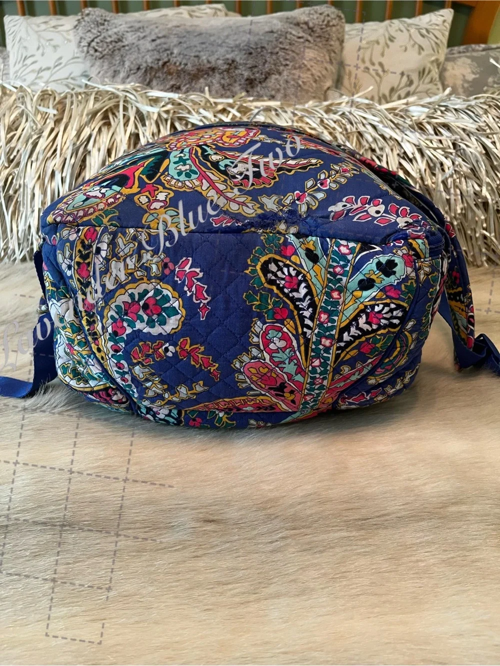 VERA BRADLEY Romantic Paisley 2018 Iconic Backpack Travel Purple Blue Yellow Lig